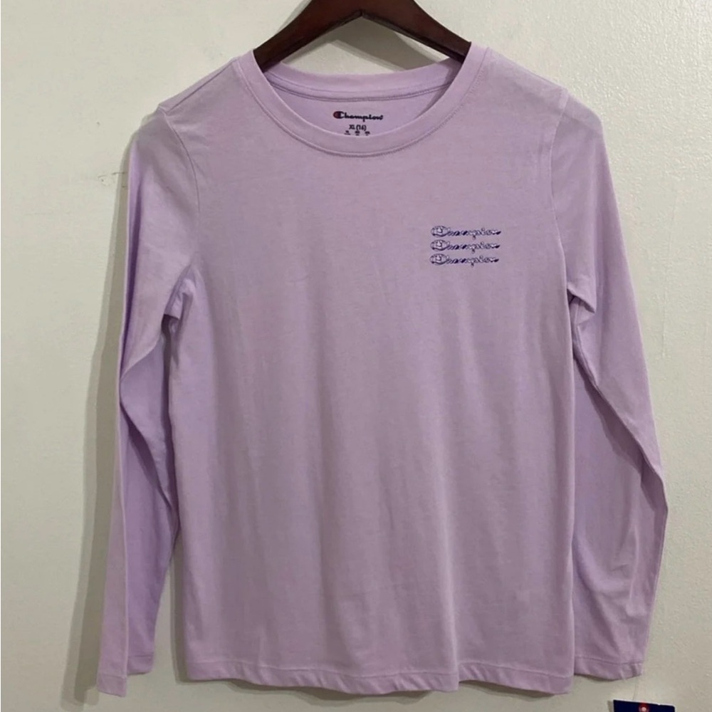 NWT CHAMPION Long Sleeve Base Layer Girls XL/16 Purple Triple Script Logo
